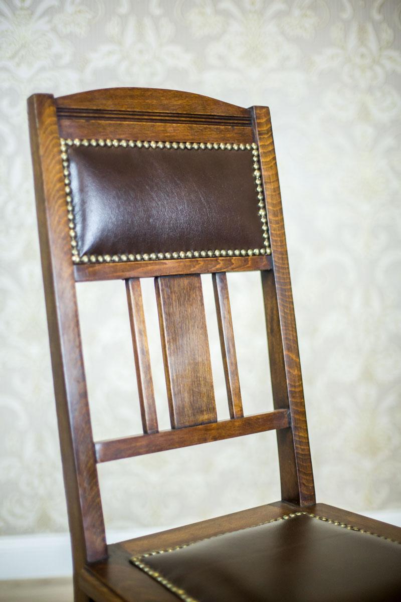 Pair of Early-20th Century Signed Art Nouveau Chairs in Dark Brown Leather For Sale 3