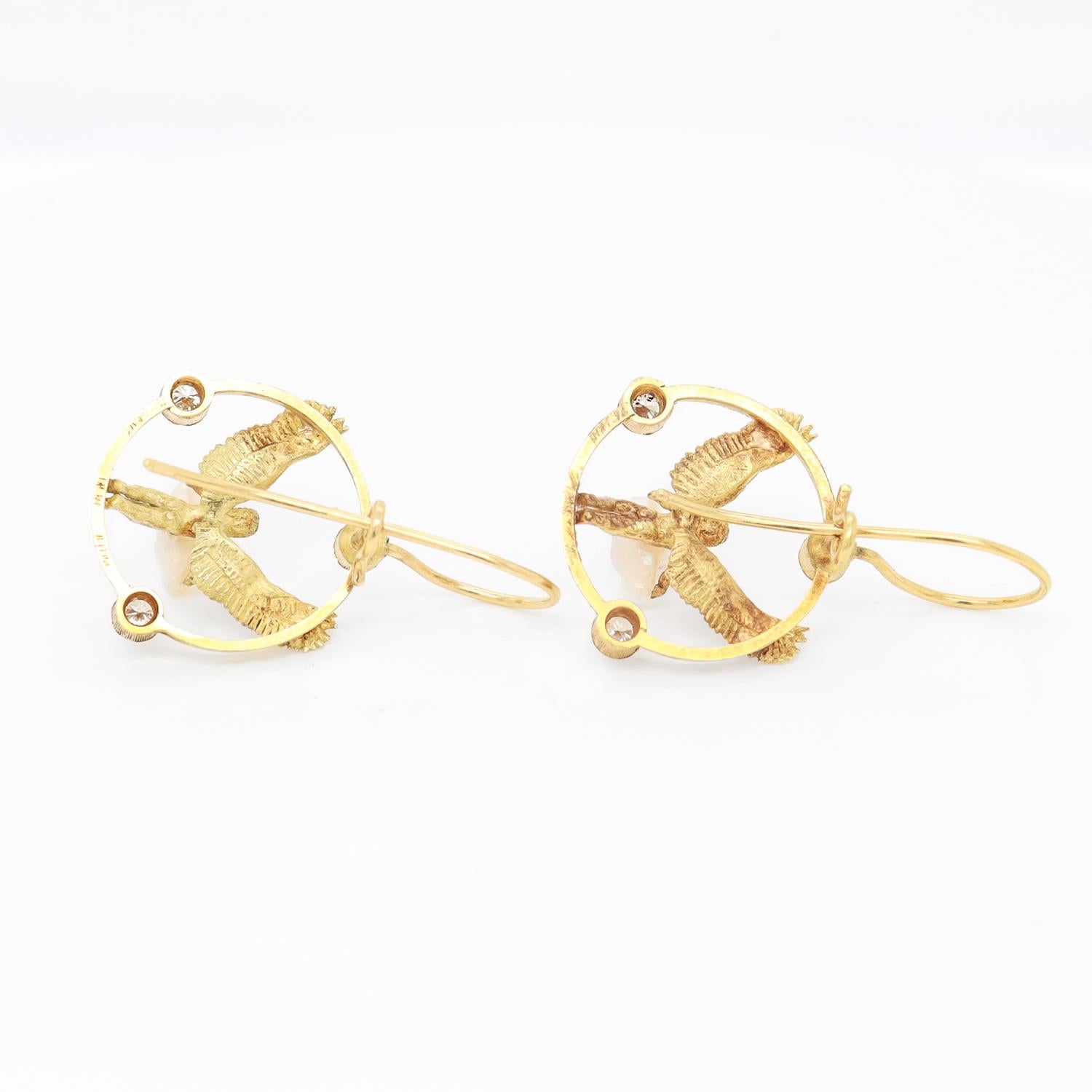 Pair of Signed Anthony Lent 18K Gold, Pearl, & Diamond Putti or Cherub Earrings 4