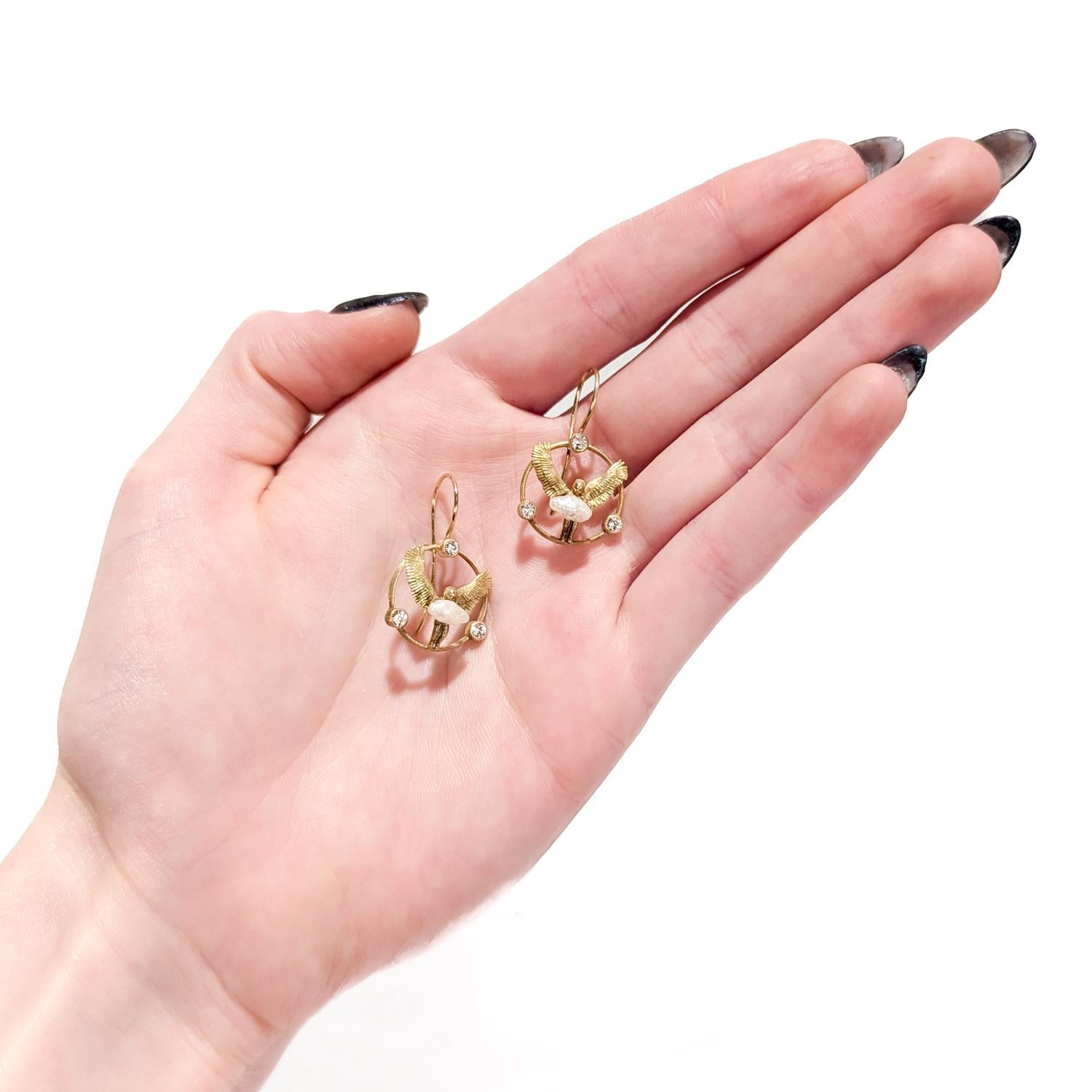 Pair of Signed Anthony Lent 18K Gold, Pearl, & Diamond Putti or Cherub Earrings 5