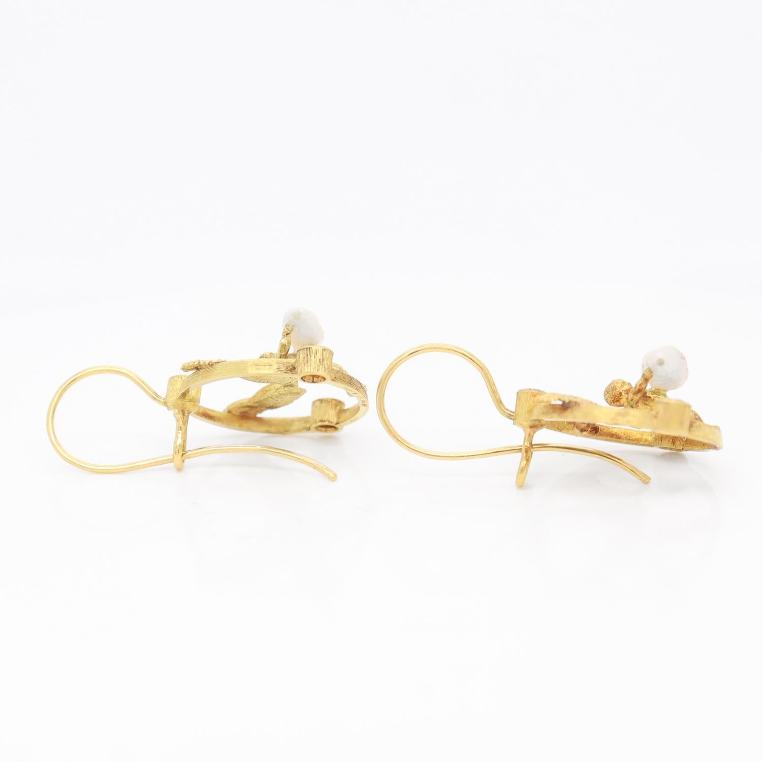 Pair of Signed Anthony Lent 18K Gold, Pearl, & Diamond Putti or Cherub Earrings 3