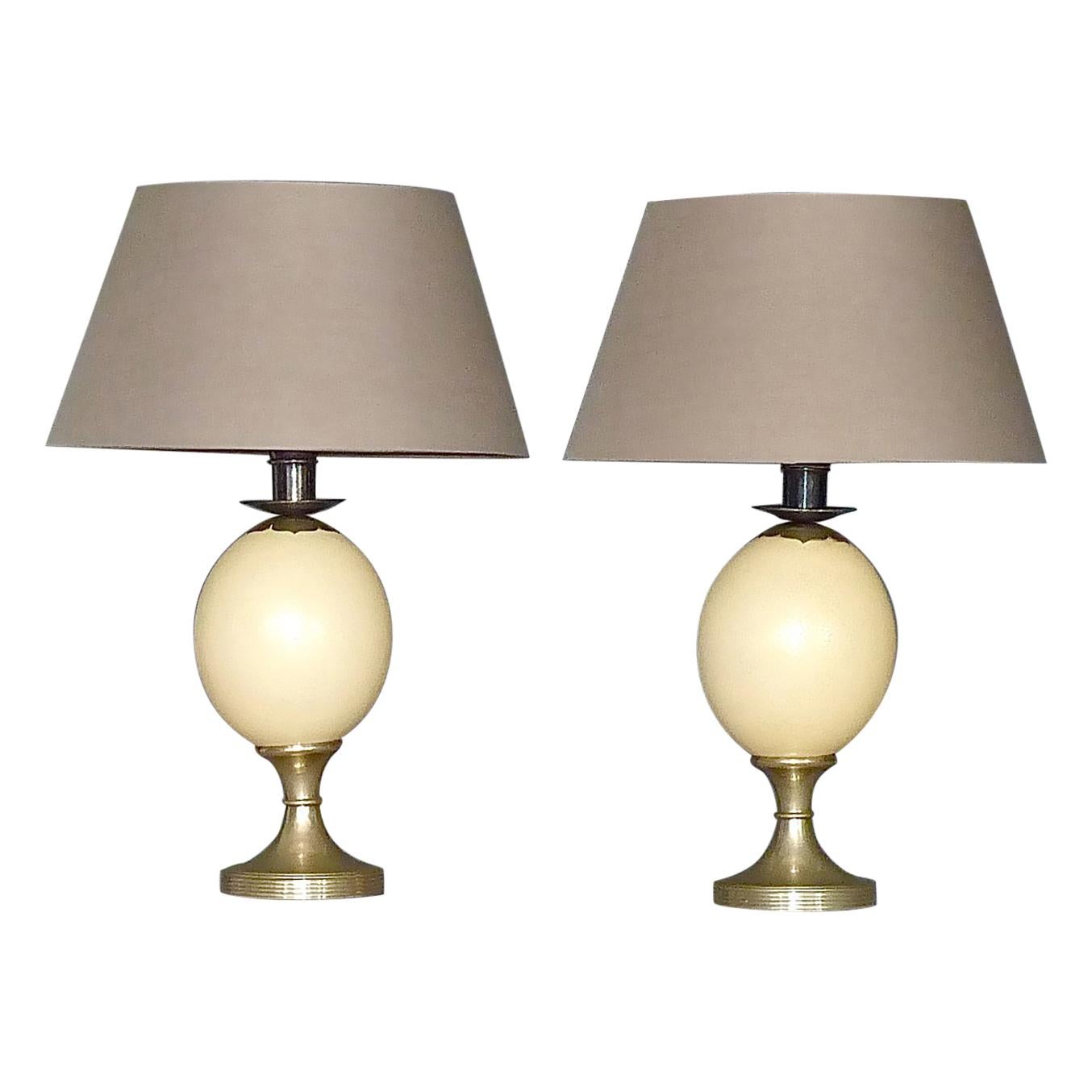 Pair of Signed Anthony Redmile Table Lamps Metal Ostrich Egg Silvered, 1970s