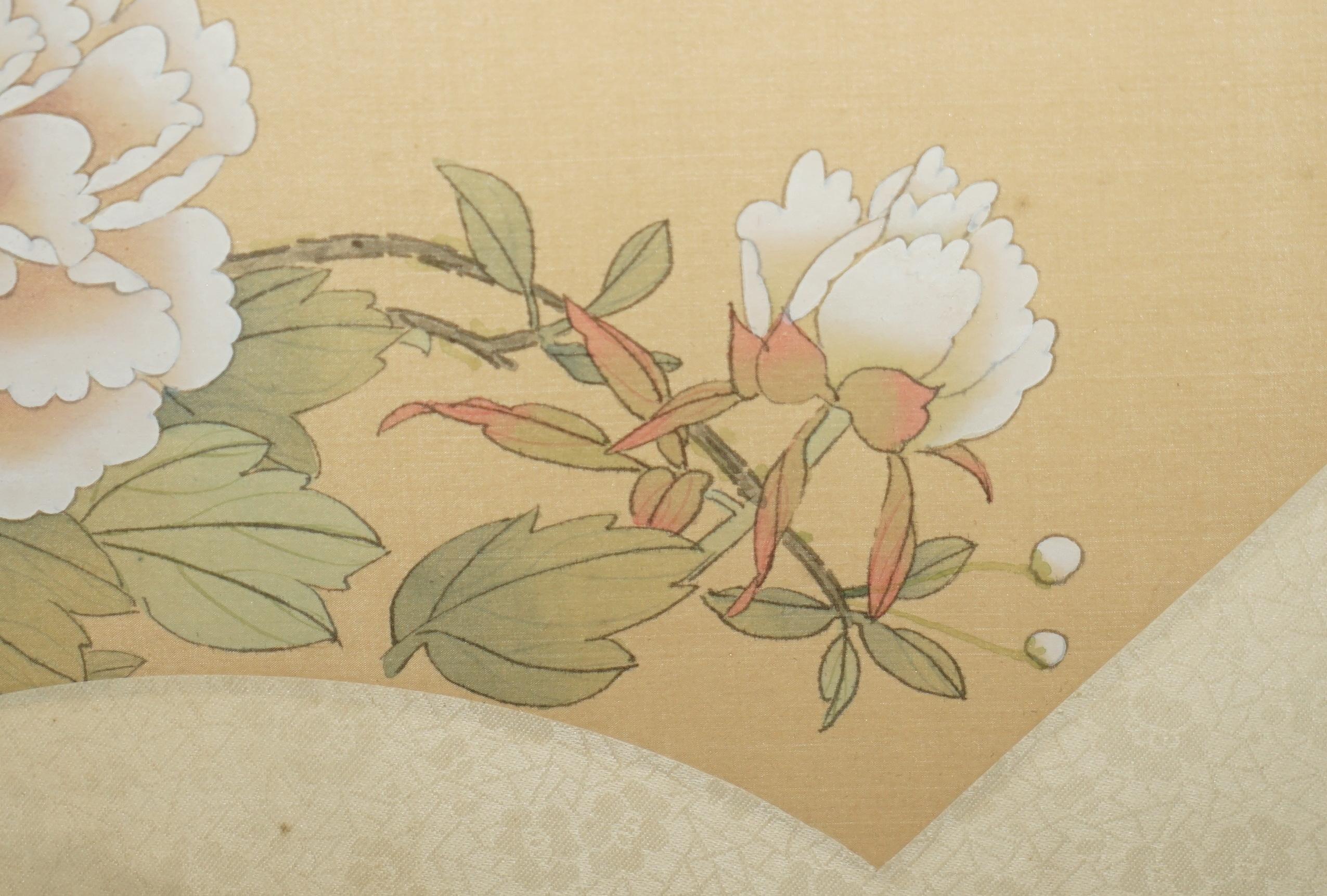 Pair of Signed Antique Chinese Watercolour Silk Paintings of Geisha Girl Flowers For Sale 11