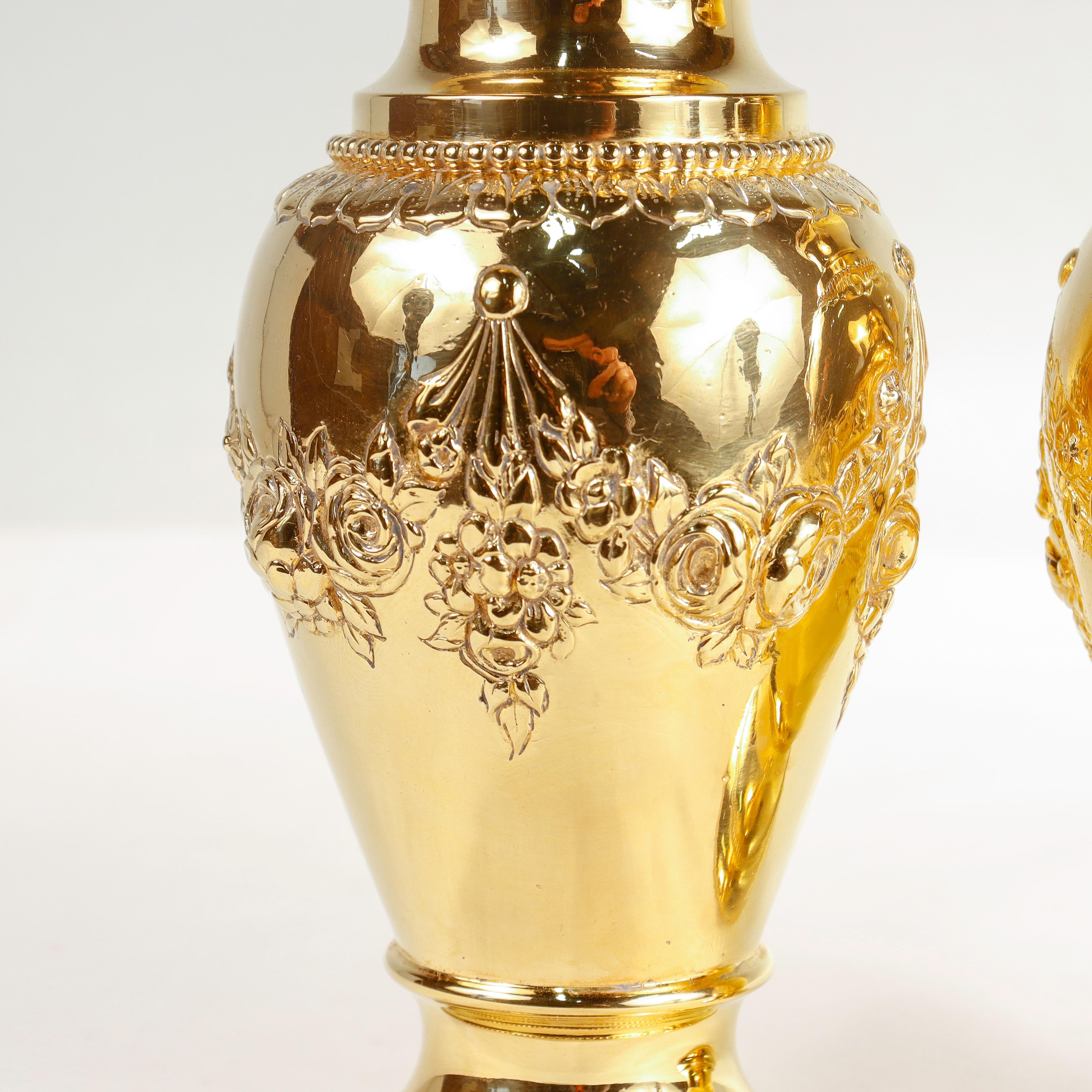 Pair of Signed Antique Hanau J. Kurz Gilt, 800 Silver Vases 7