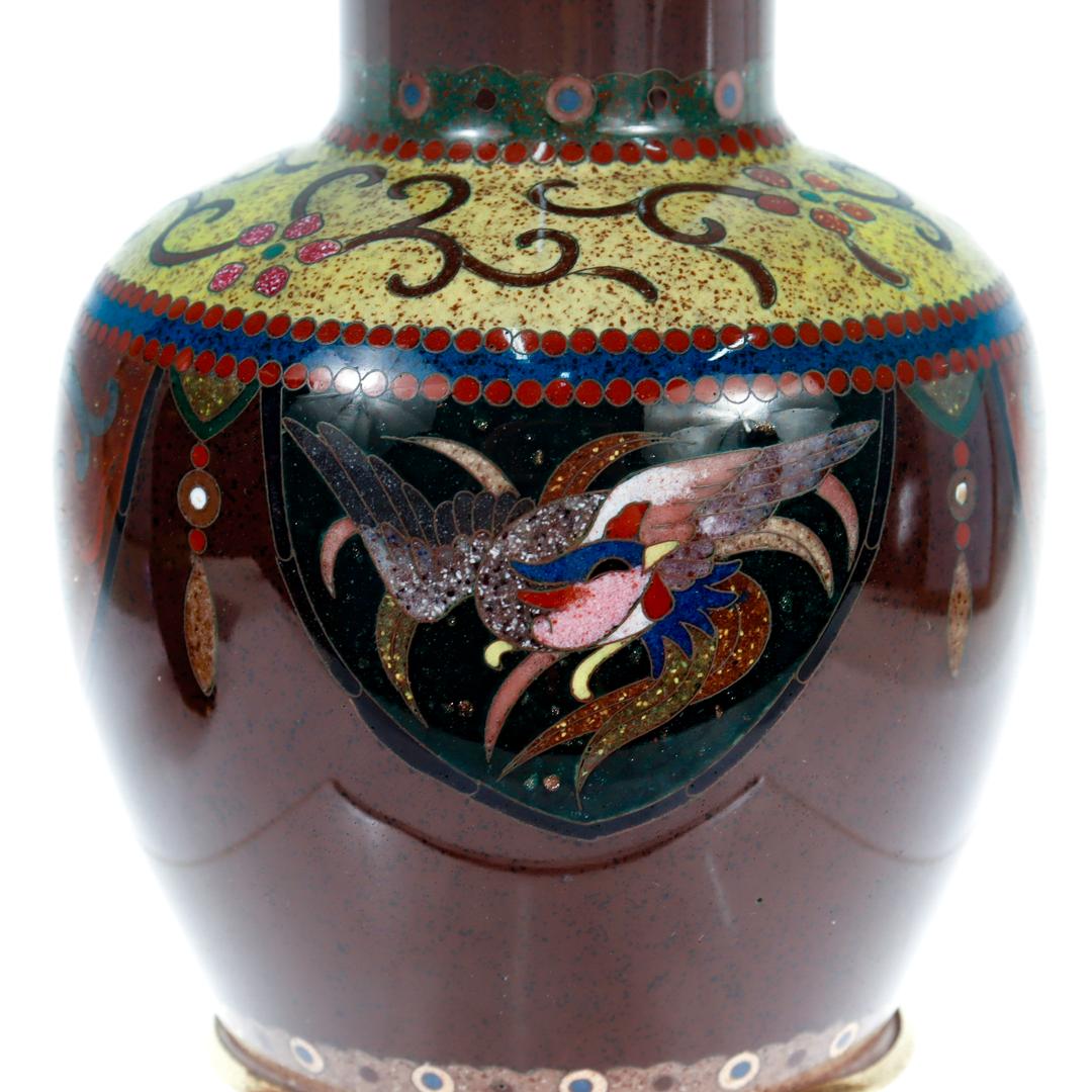 Pair of Signed Antique Japanese Cloisonne Enamel Vases by Daikichi  For Sale 7