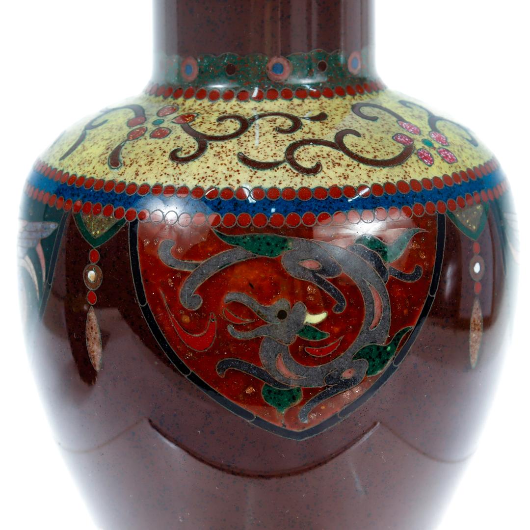 Pair of Signed Antique Japanese Cloisonne Enamel Vases by Daikichi  For Sale 8