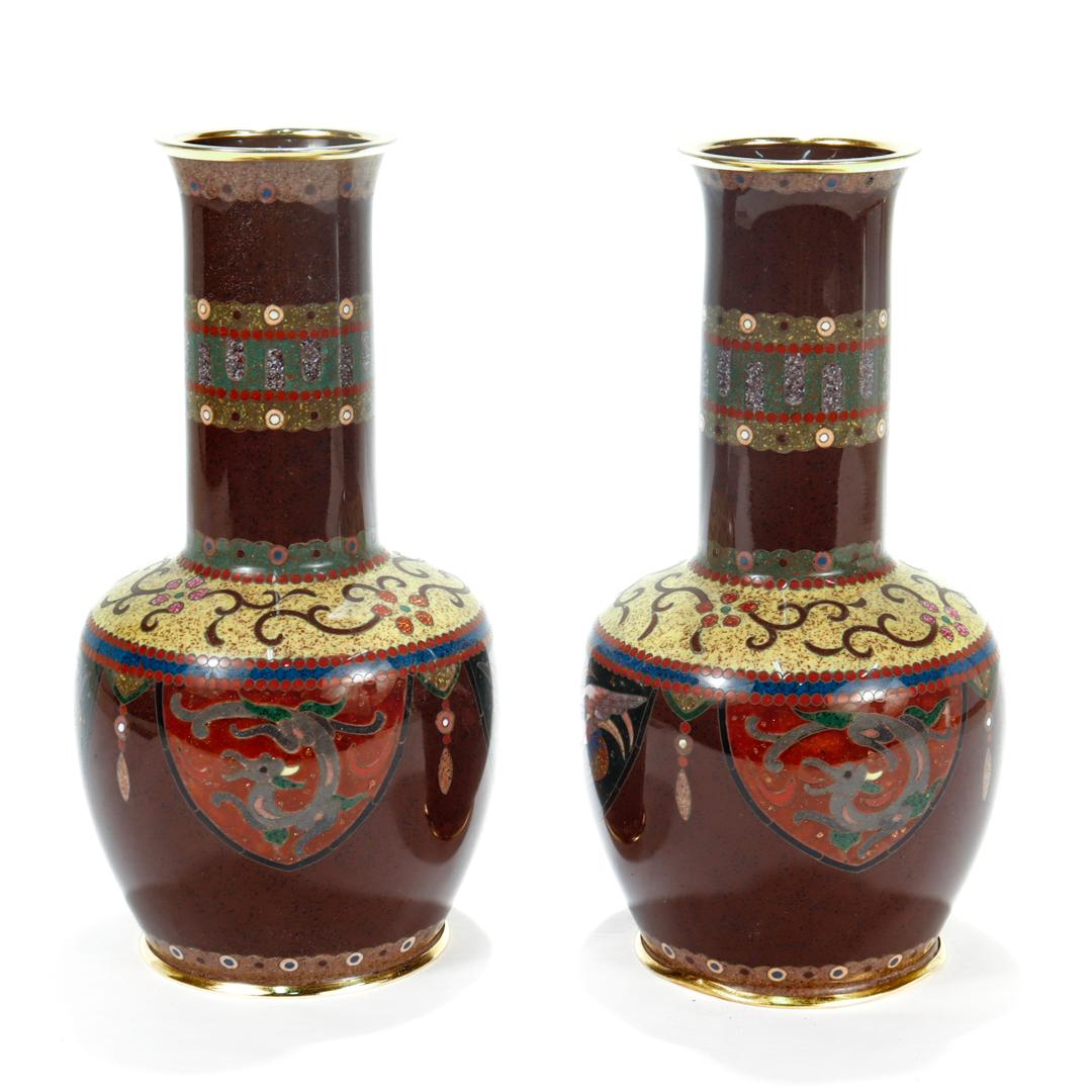 20th Century Pair of Signed Antique Japanese Cloisonne Enamel Vases by Daikichi  For Sale