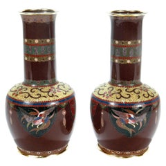 Pair of Signed Antique Japanese Cloisonne Enamel Vases by Daikichi
