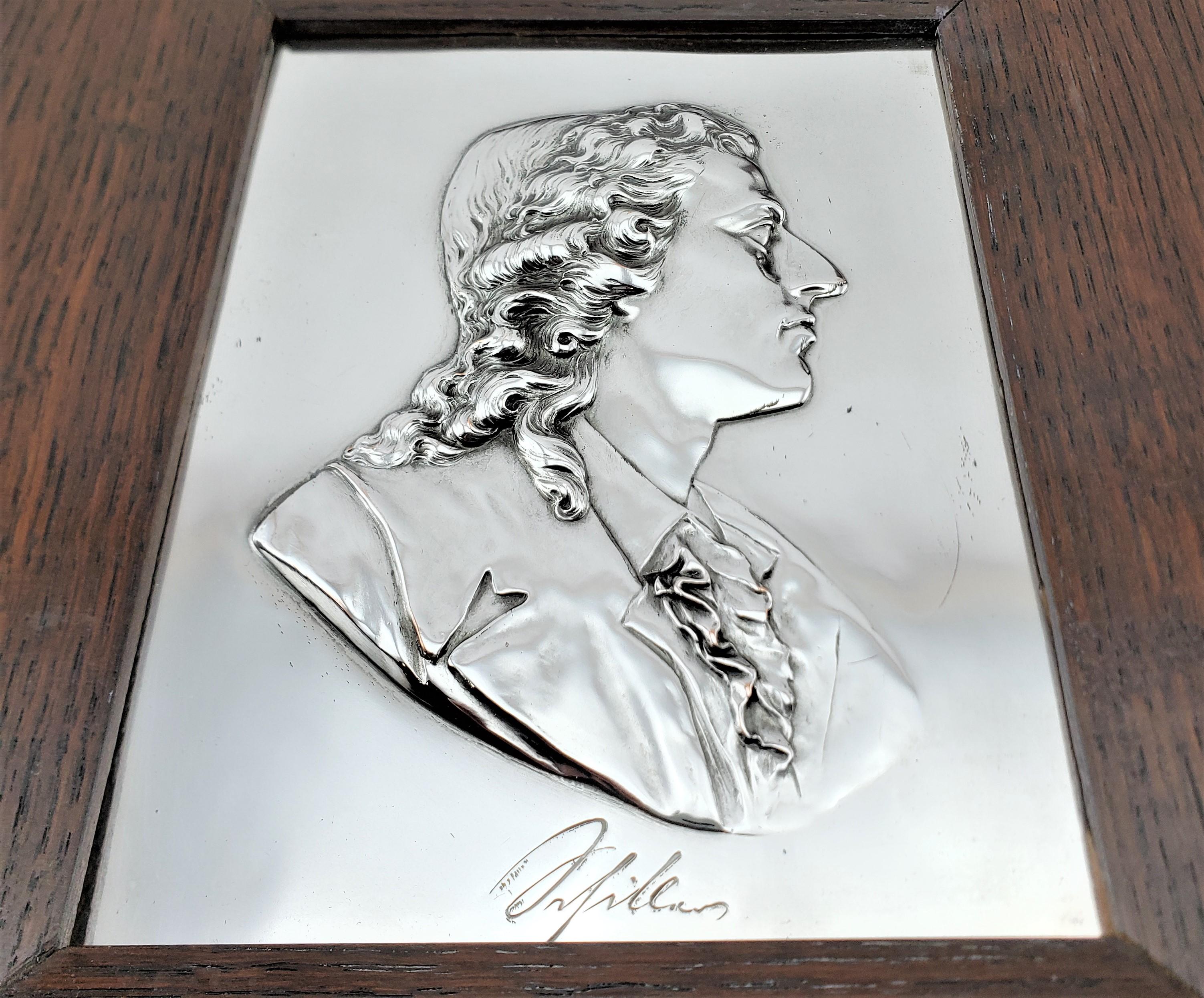Victorian Pair of Signed Antique Repouse Metal Wall Plaques of Noble or Historical Men For Sale