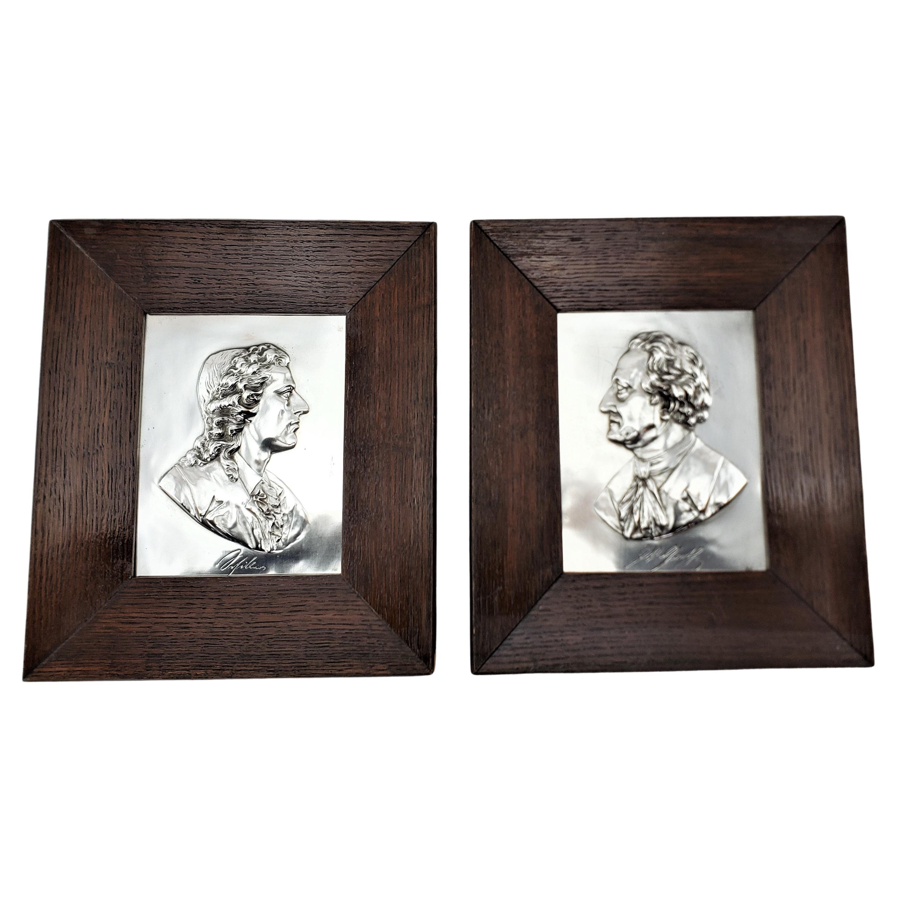 Pair of Signed Antique Repouse Metal Wall Plaques of Noble or Historical Men For Sale