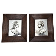 Pair of Signed Antique Repouse Metal Wall Plaques of Noble or Historical Men