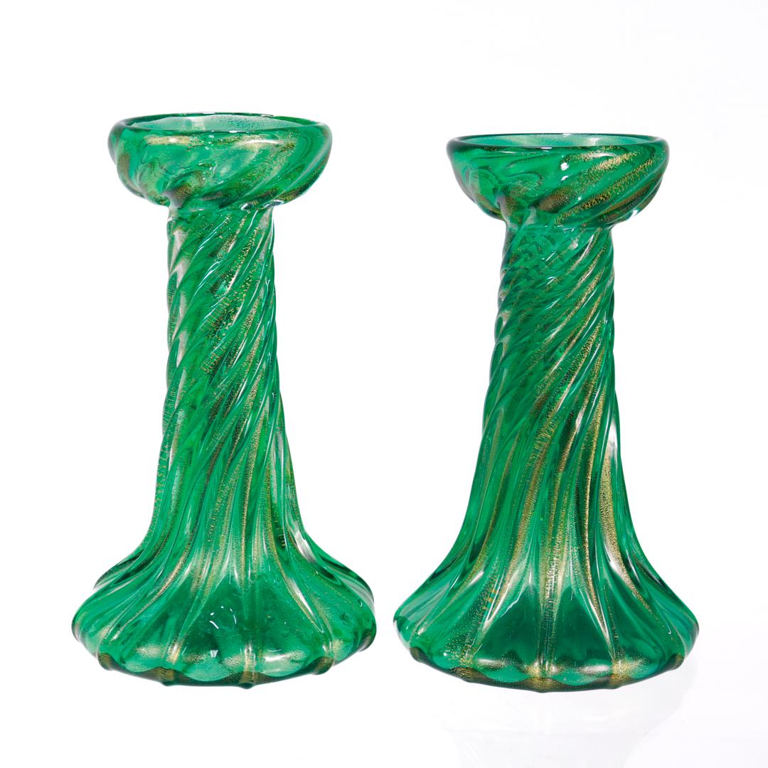 Italian Pair of Signed Archimede Seguso / Tiffany & Co. Murano Glass Twist Candlesticks  For Sale