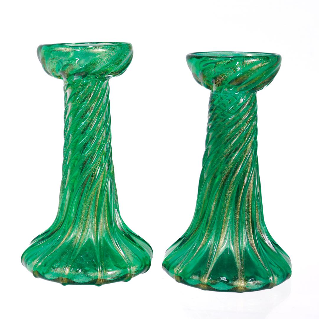 Pair of Signed Archimede Seguso / Tiffany & Co. Murano Glass Twist Candlesticks  In Good Condition For Sale In Philadelphia, PA