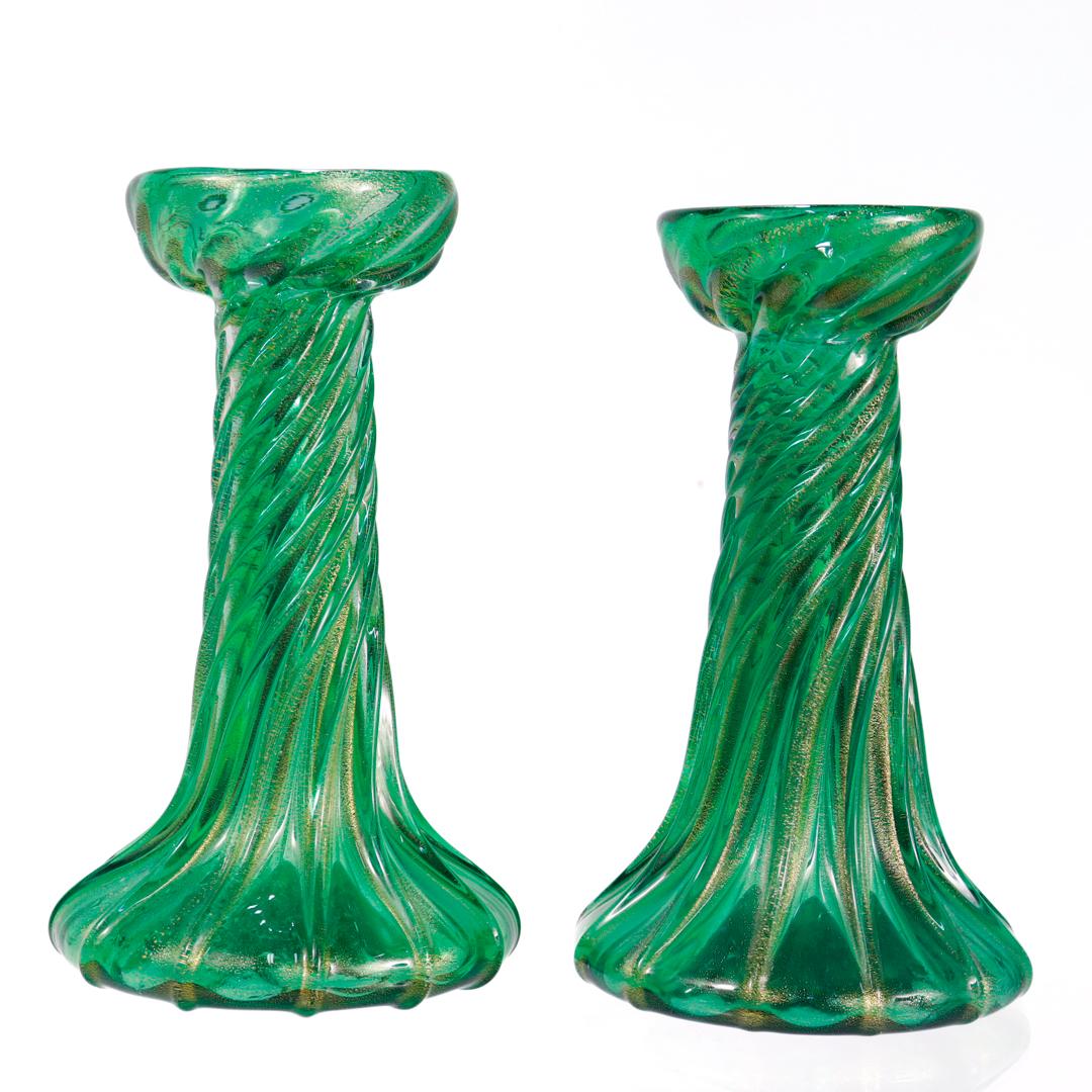 Late 20th Century Pair of Signed Archimede Seguso / Tiffany & Co. Murano Glass Twist Candlesticks  For Sale