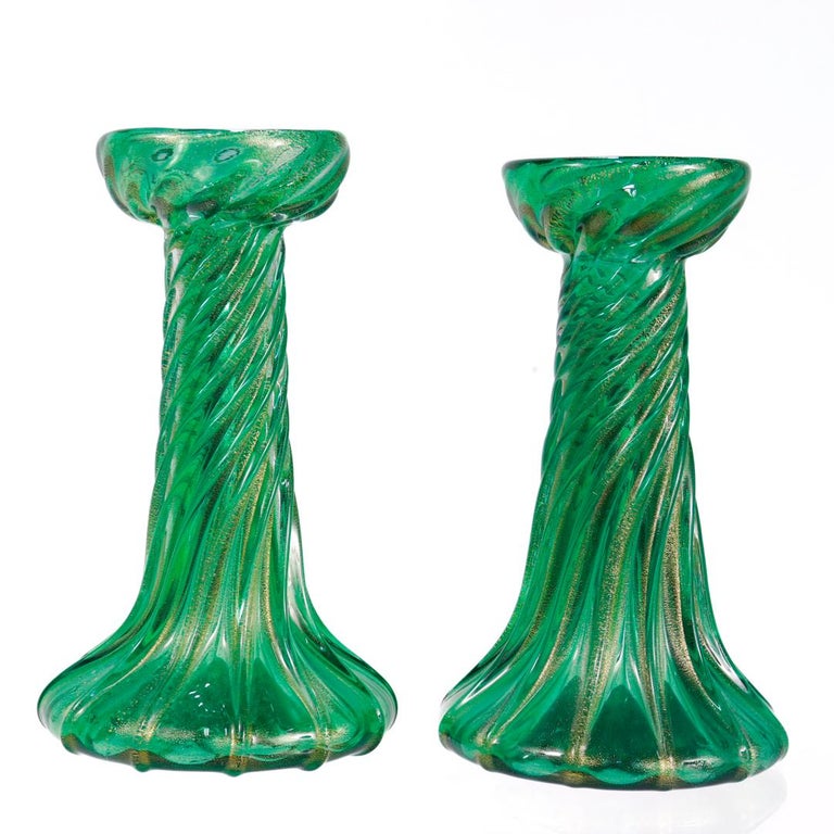 Pair of Signed Archimede Seguso / Tiffany and Co. Murano Glass Twist  Candlesticks For Sale at 1stDibs