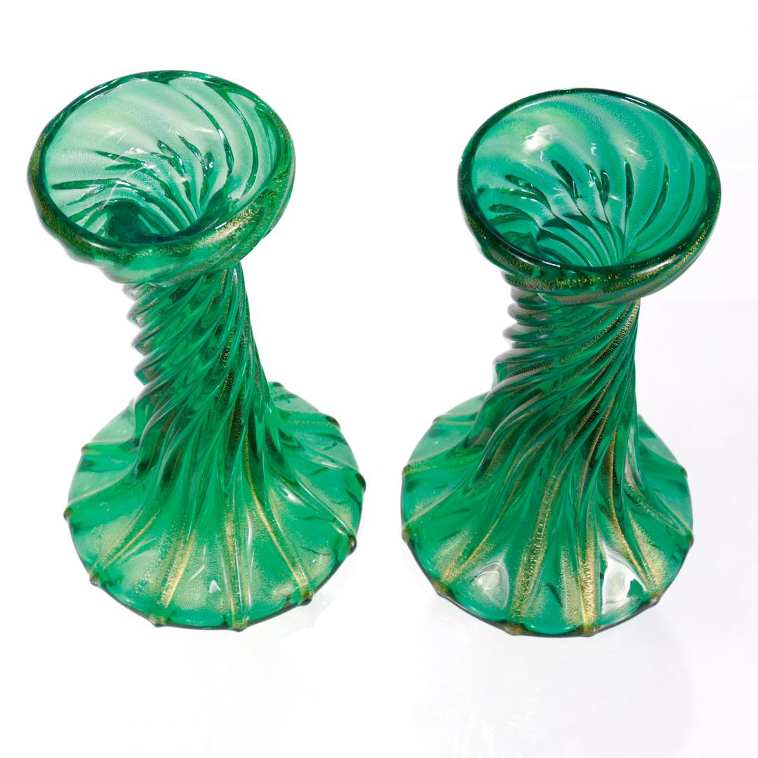 Art Glass Pair of Signed Archimede Seguso / Tiffany & Co. Murano Glass Twist Candlesticks  For Sale