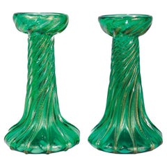 Pair of Signed Archimede Seguso / Tiffany & Co. Murano Glass Twist Candlesticks