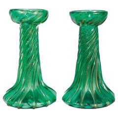 Antique Pair of Signed Archimede Seguso / Tiffany & Co. Murano Glass Twist Candlesticks 