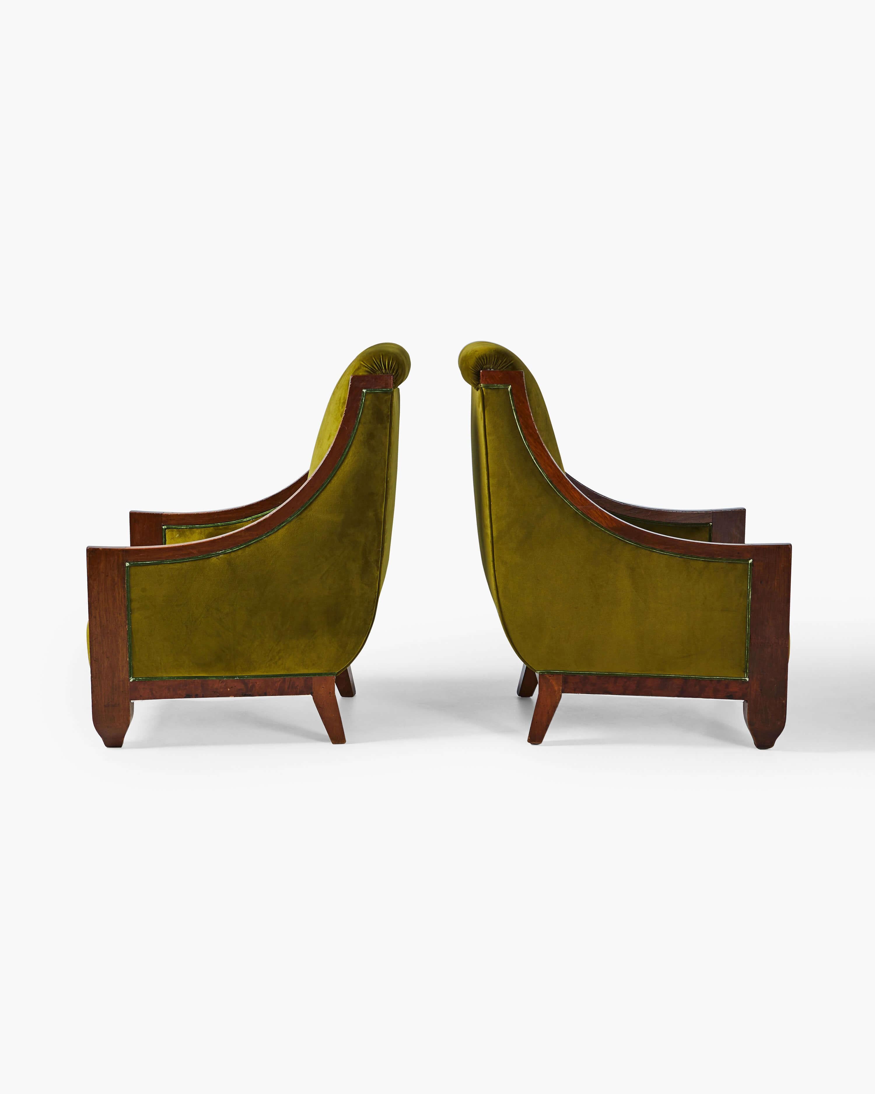 Pair of Signed Art Deco Armchairs and Ottoman by André Sornay, circa 1925 In Good Condition For Sale In Beverly Hills, CA