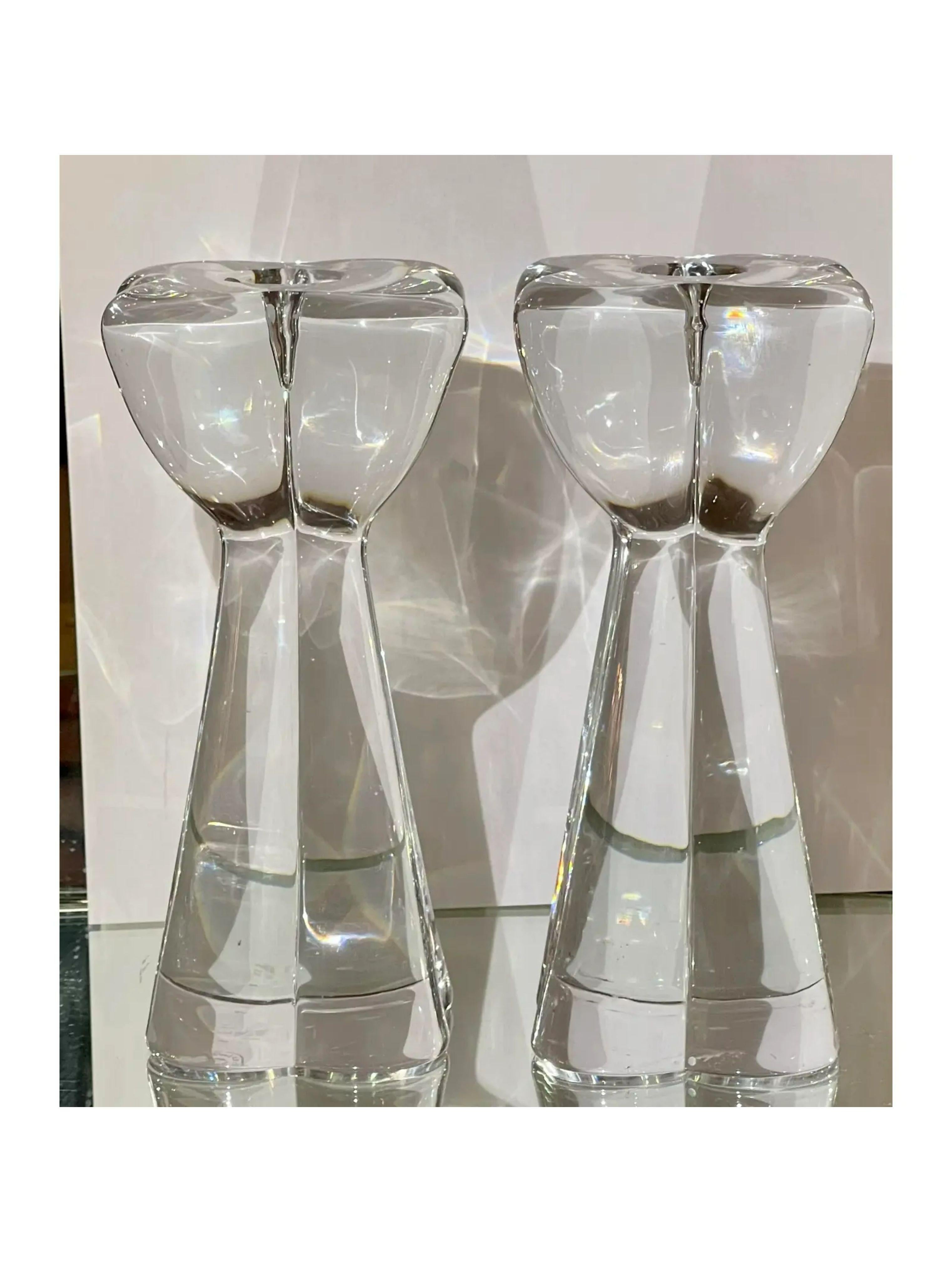 Pair of Signed Art Deco Baccarat French Crystal Candlesticks In Good Condition In LOS ANGELES, CA