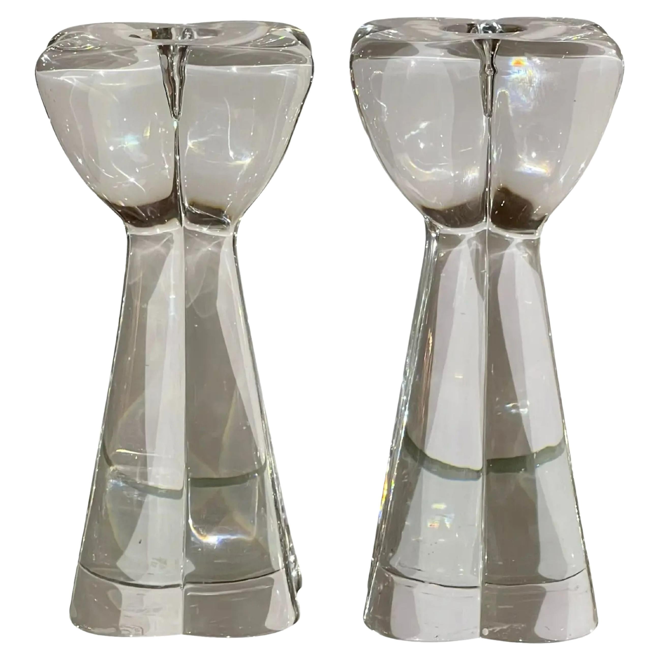 Pair of Signed Art Deco Baccarat French Crystal Candlesticks