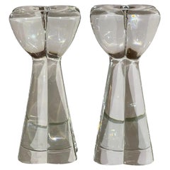 Retro Pair of Signed Art Deco Baccarat French Crystal Candlesticks