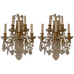 Pair of Signed Baccarat Cystal Bronze D'ore Five-Light Sconces