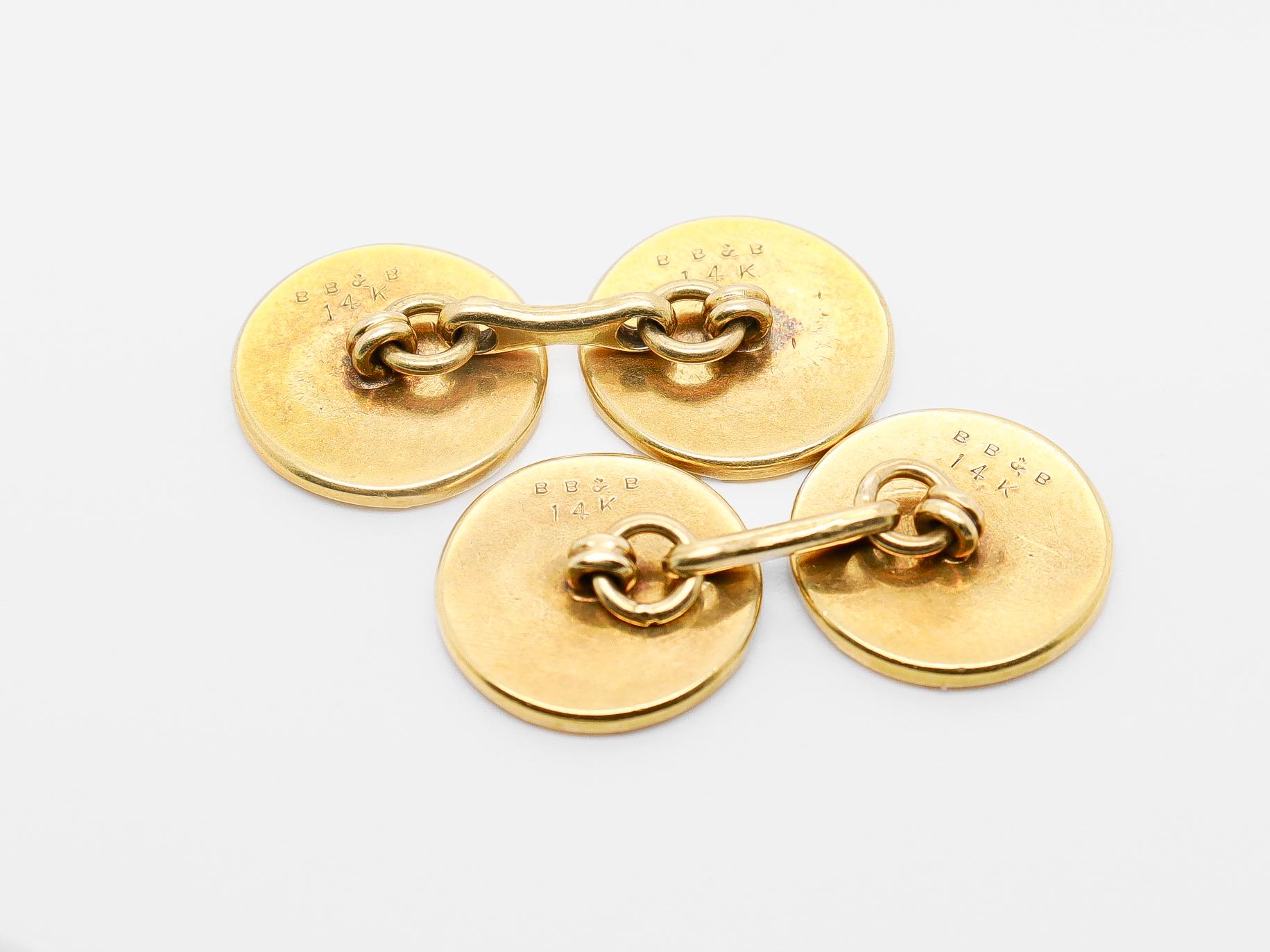 Coppia di gemelli firmati Bailey, Banks & Biddle in oro 14k e smalto verde Art Deco in vendita 5