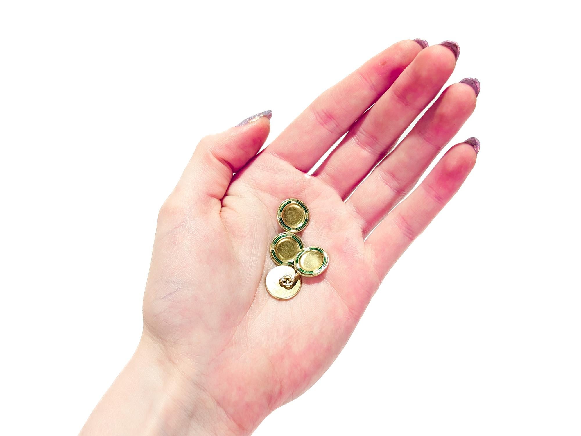 Coppia di gemelli firmati Bailey, Banks & Biddle in oro 14k e smalto verde Art Deco in vendita 6