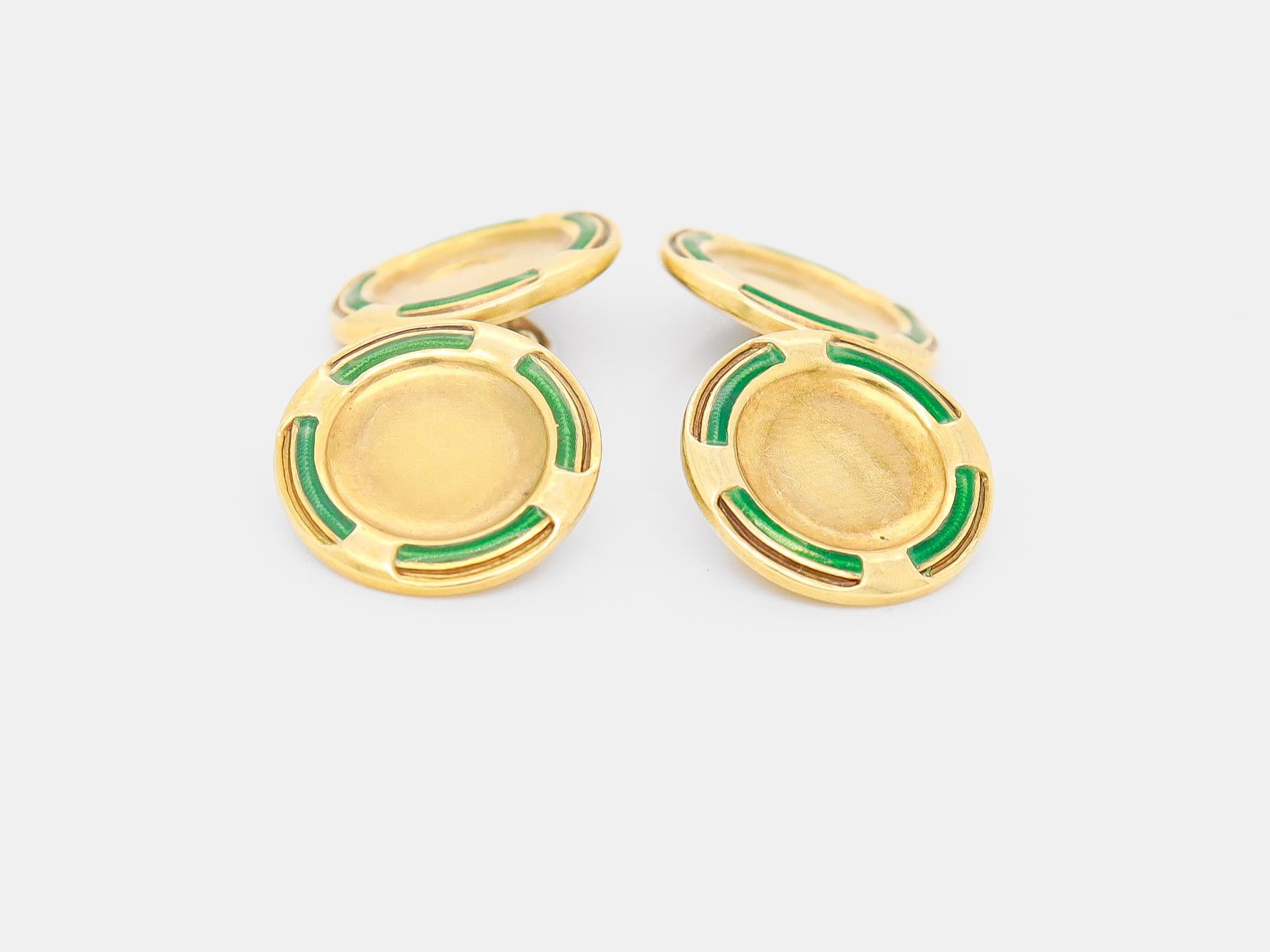 Coppia di gemelli firmati Bailey, Banks & Biddle in oro 14k e smalto verde Art Deco in vendita 3