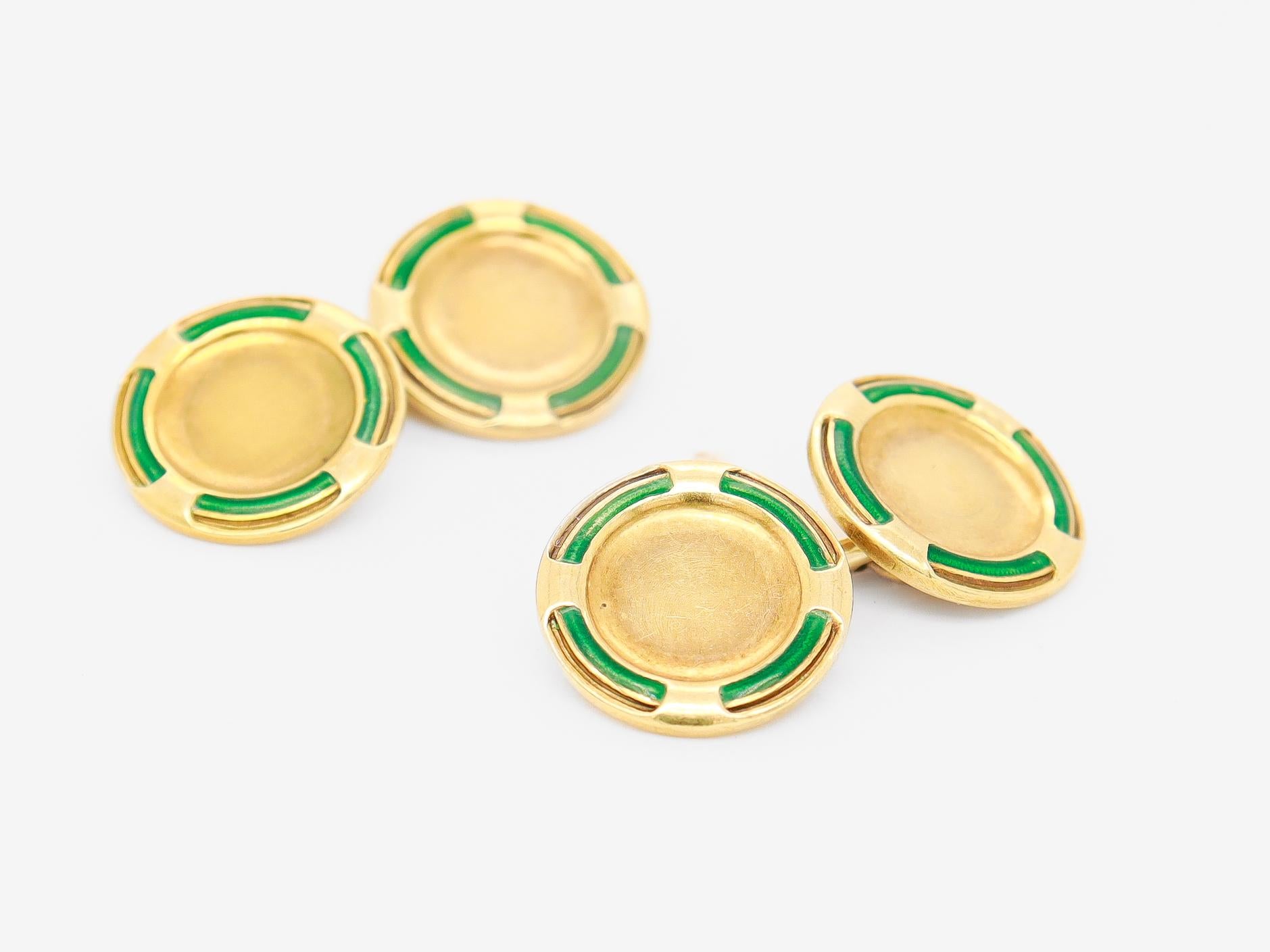 Coppia di gemelli firmati Bailey, Banks & Biddle in oro 14k e smalto verde Art Deco in vendita 4