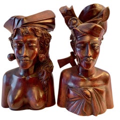 Pair of Signed Balinese Figure Bookends