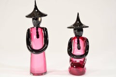 Pair of Signed Bellini, Murano Solid Crystal Chinese Figures