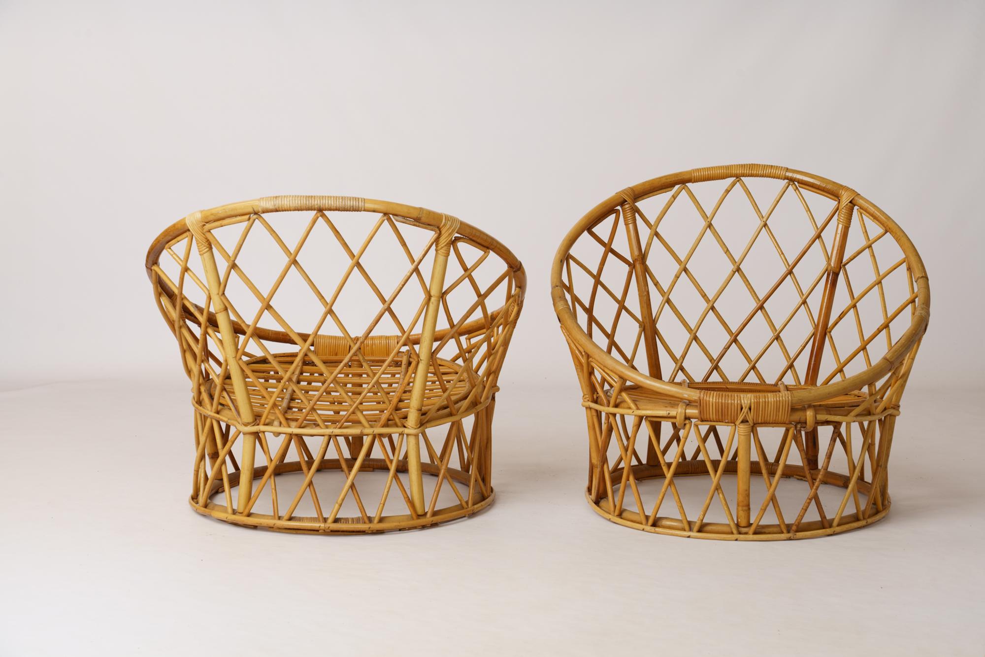 Rattan Coppia di lettini in rattan a cesto firmati 