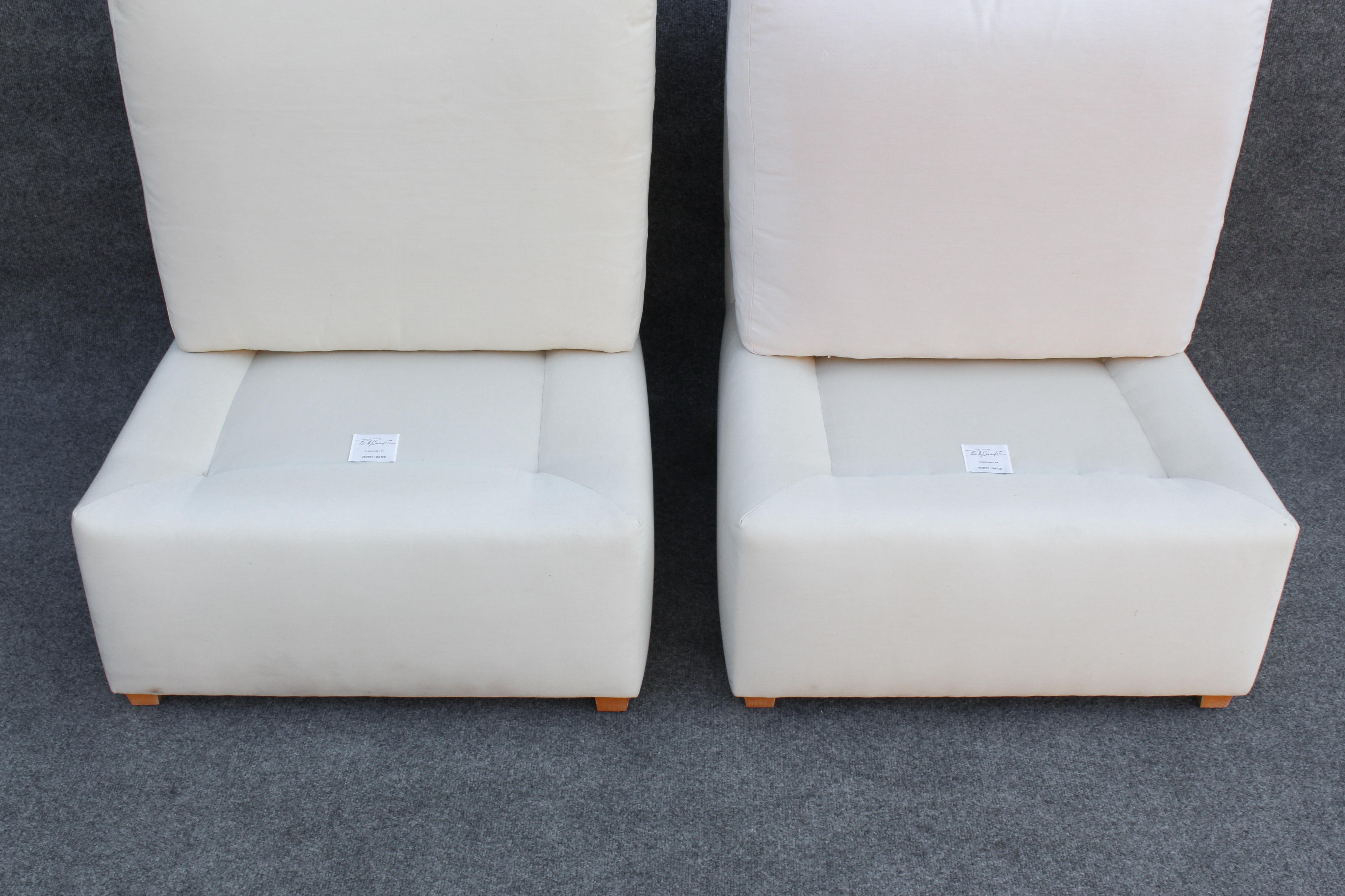 Pair of Signed Billy Baldwin White Upholstered Postmodern Slipper Lounge Chairs  5