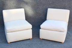 Pair of Signed Billy Baldwin White Upholstered Postmodern Slipper Lounge Chairs