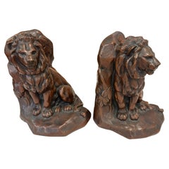 Pair of Signed Bronze Lion Bookends, Circa 1900