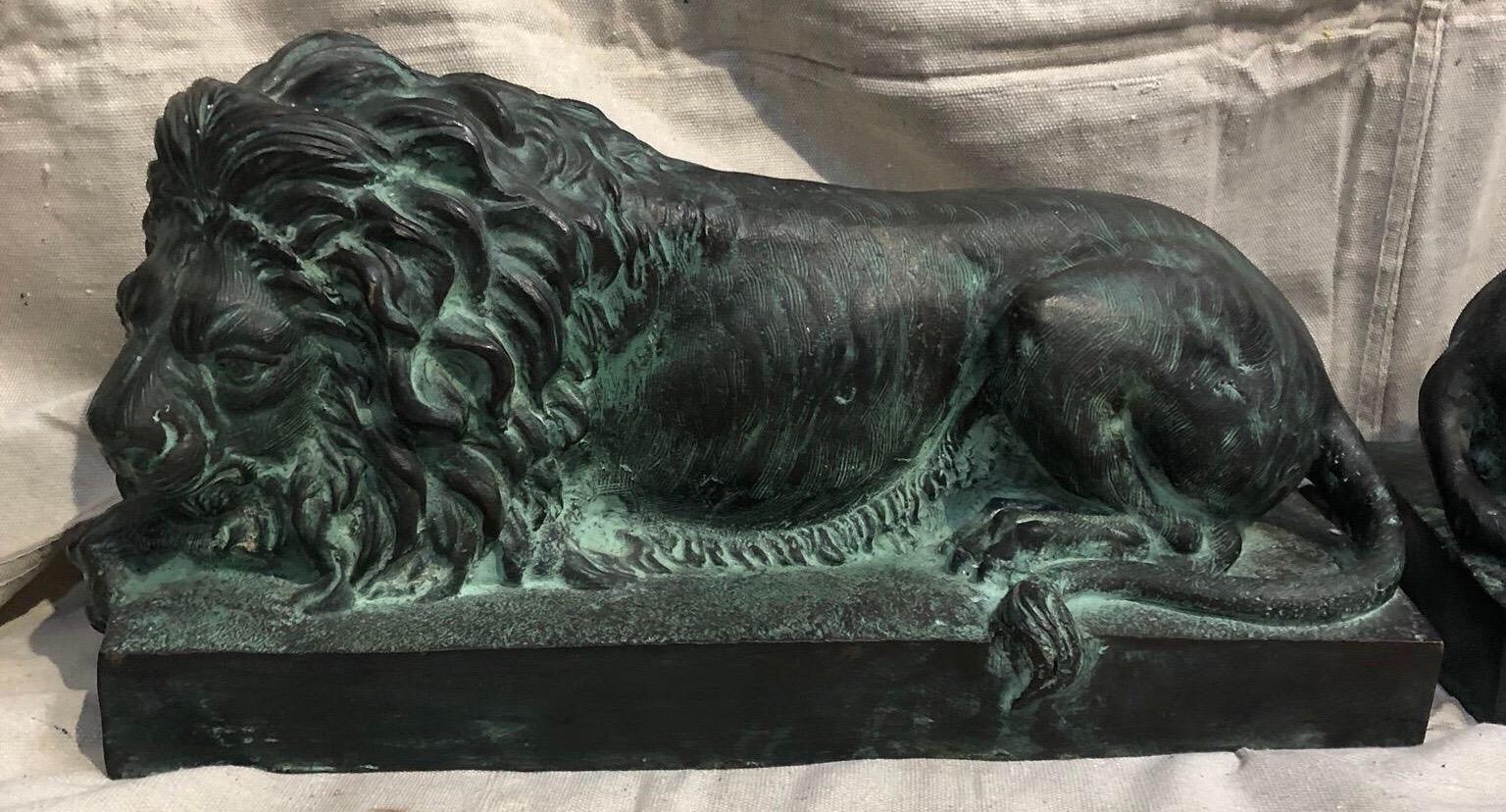 Pair of Bronze Lions  In Good Condition In Charleston, SC