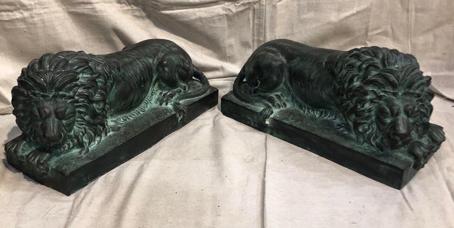 20th Century Pair of Bronze Lions 