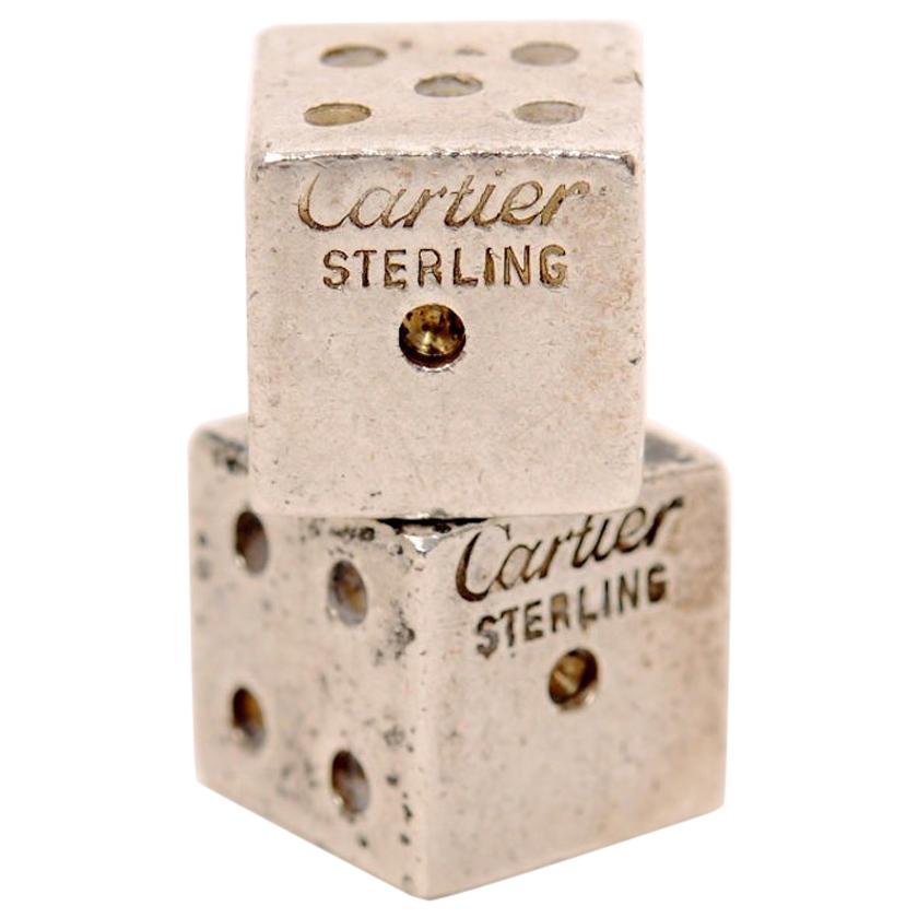 Pair of Signed Cartier Solid Sterling Silver Dice