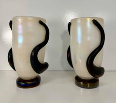 Pair of Signed Cenedese Murano Black and White Glass Vases
