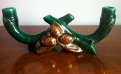 Green Ceramic Candleholders by Vallauris, France Mid-Century Modern