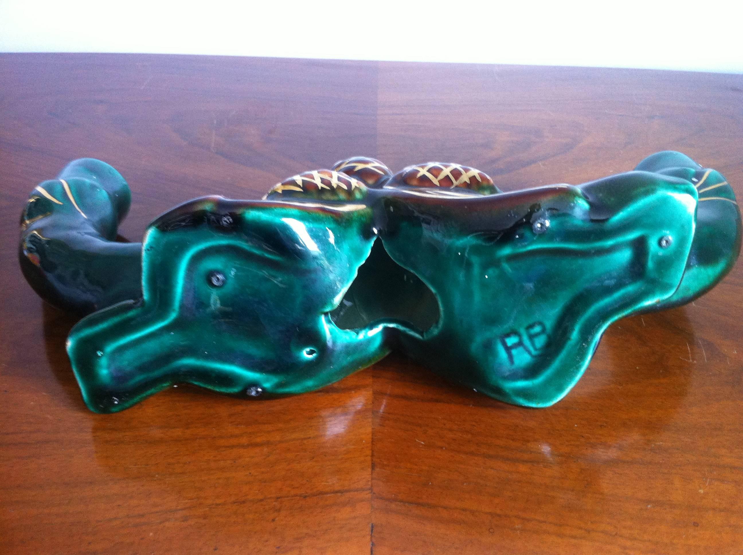 Pair of Signed Ceramic Candleholders French Vallauris, Mid-Century Modern In Good Condition In Paris, FR