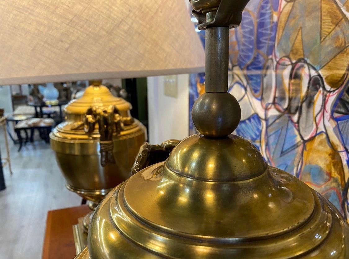 Pair of Signed Chapman Lighting Large Brass Mid-Century Modern Table Lamps In Good Condition In West Hartford, CT