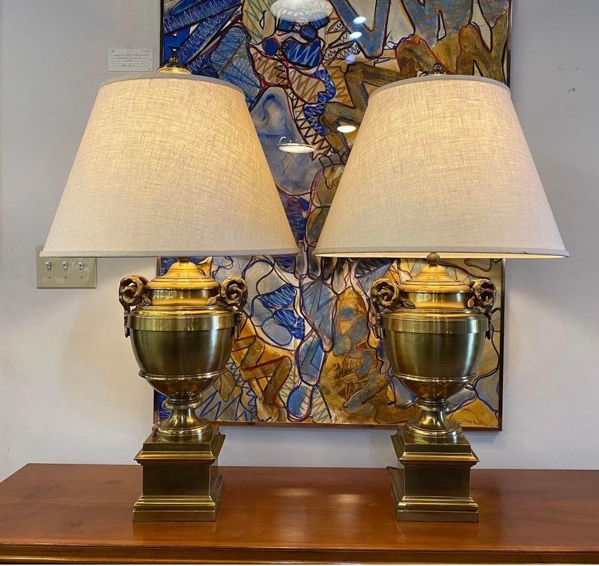 Late 20th Century Pair of Signed Chapman Lighting Large Brass Mid-Century Modern Table Lamps