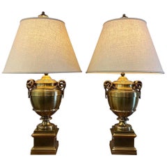 Pair of Signed Chapman Lighting Large Brass Mid-Century Modern Table Lamps
