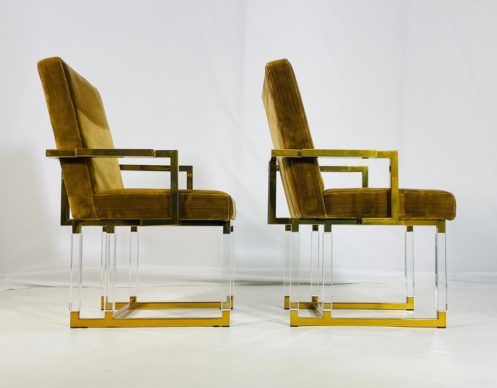 Laiton Paire de fauteuils en lucite signés Charles Hollis Jones, Collectional, années 1980 en vente