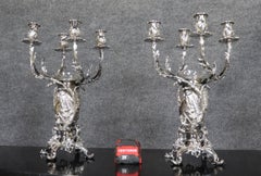 Pair of Signed Christofle Silver Plated Conch Shell Large Scale Candelabra