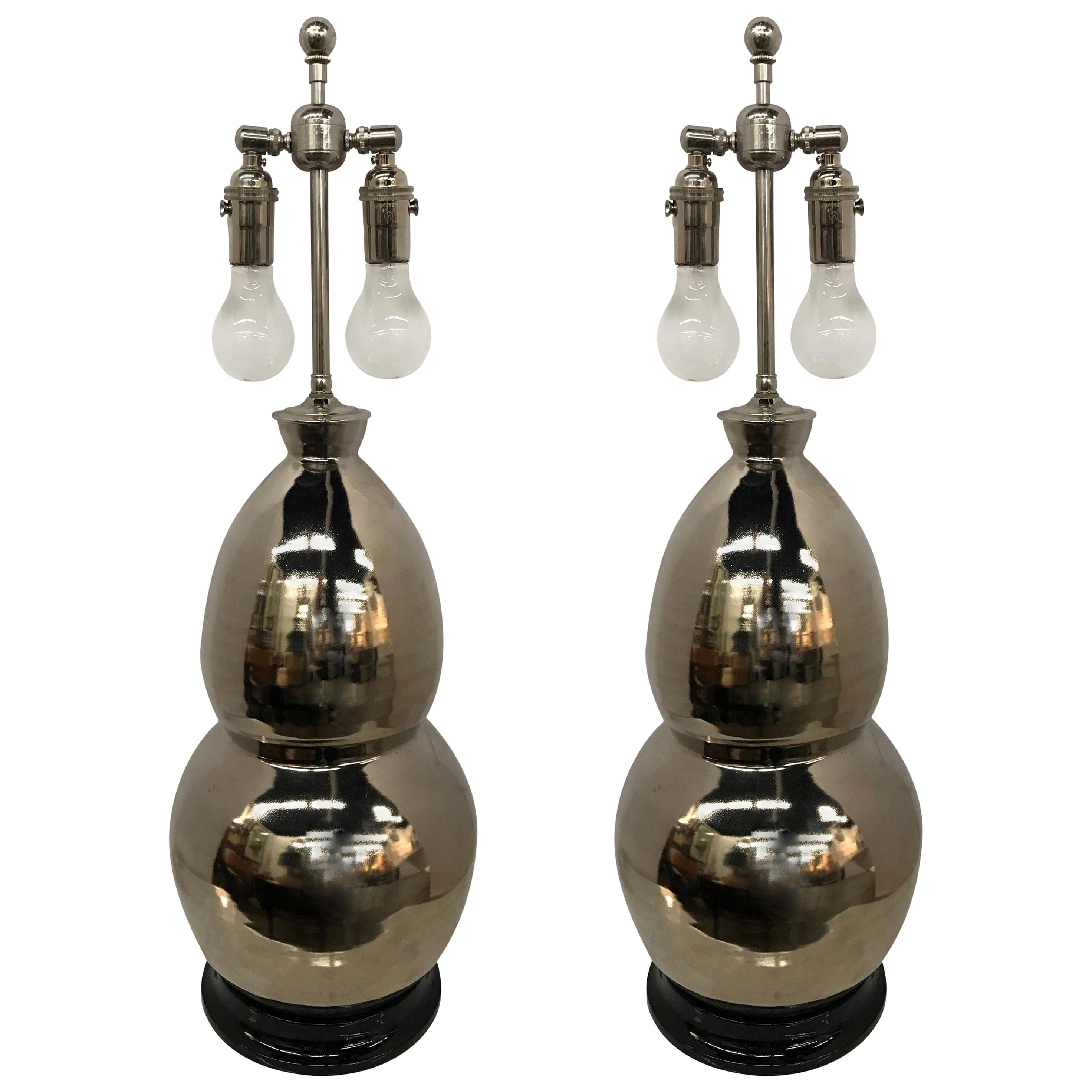 Pair of Signed Christopher Spitzmiller Coveted Table Lamps Modern Double Gourd