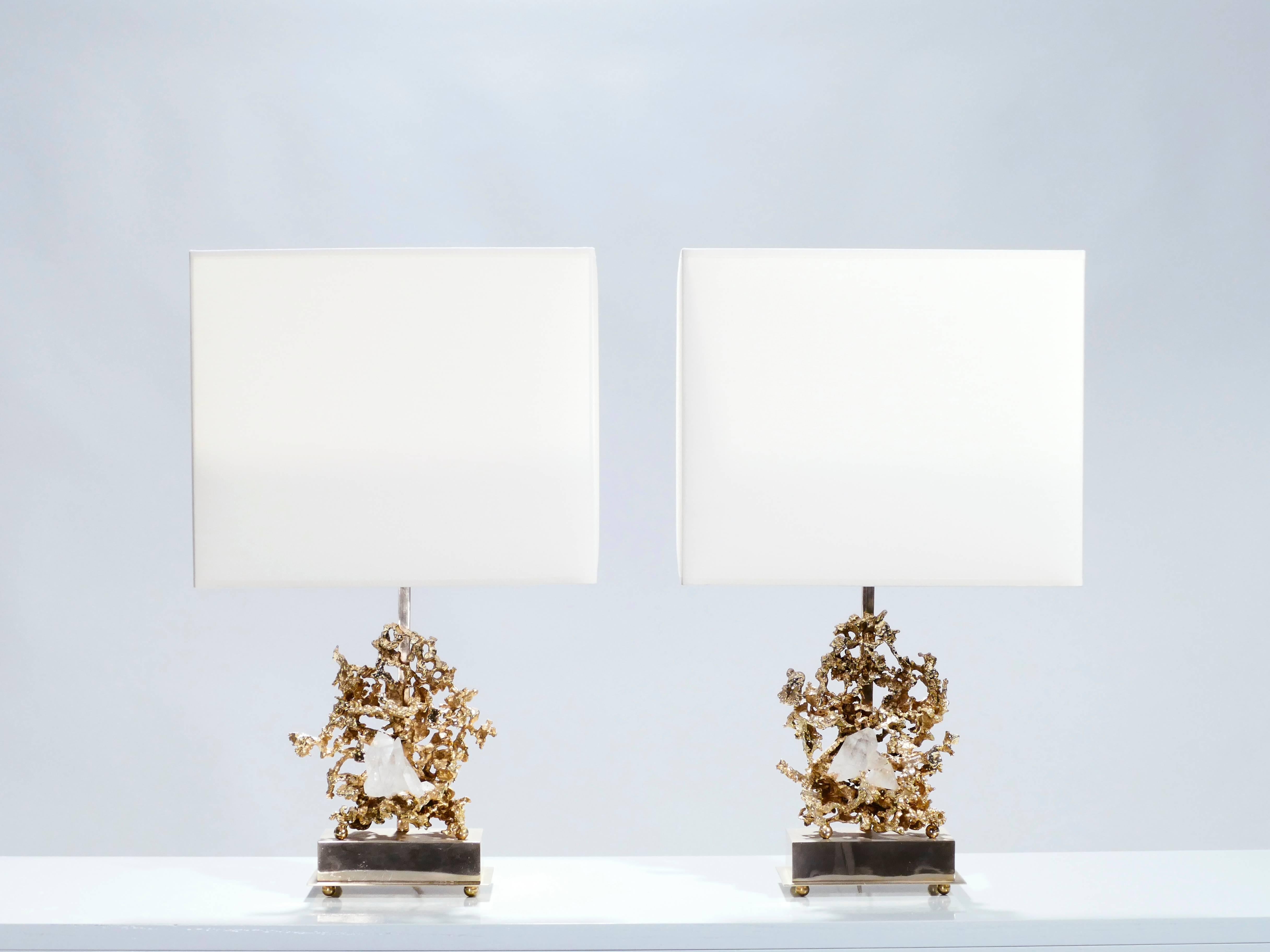 Mid-Century Modern Pair of Signed Claude Victor Boeltz Bronze Lamps, 1970