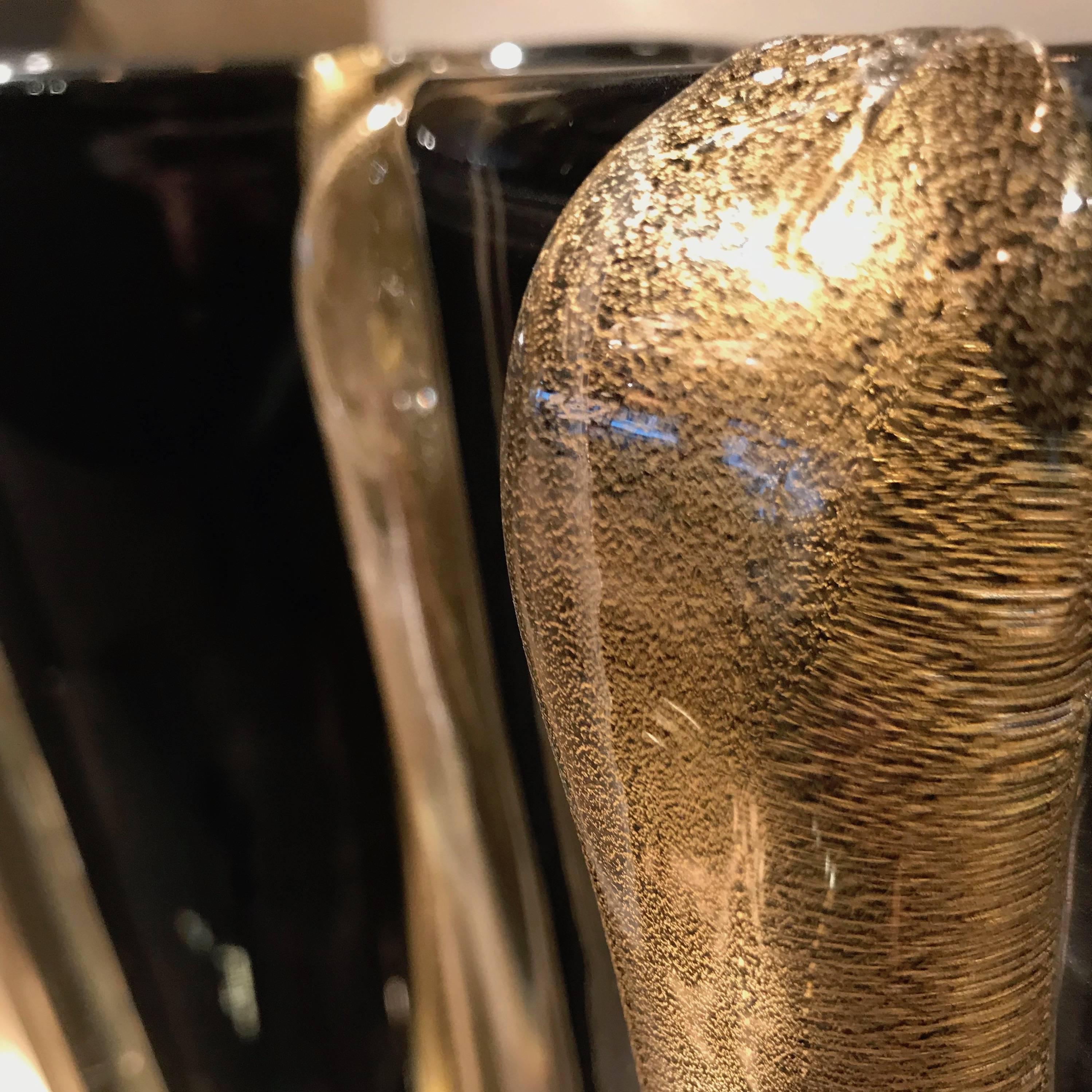 Contemporary Pair of Signed Costantini Murano Glass Gold and Black Vases For Sale